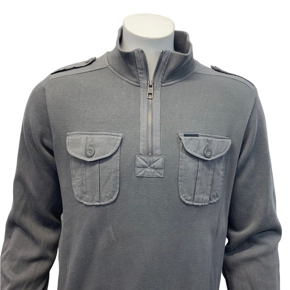 Marc Ecko Cut & Sew 1/4 Zip Long Sleeve Men’s Gray Mock Neck Sweater Size Medium - Picture 6 of 8